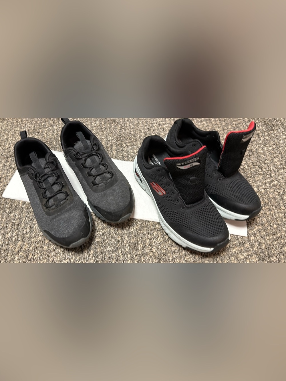 Skechers Men’s Black Athletic Sneakers with Red Accents